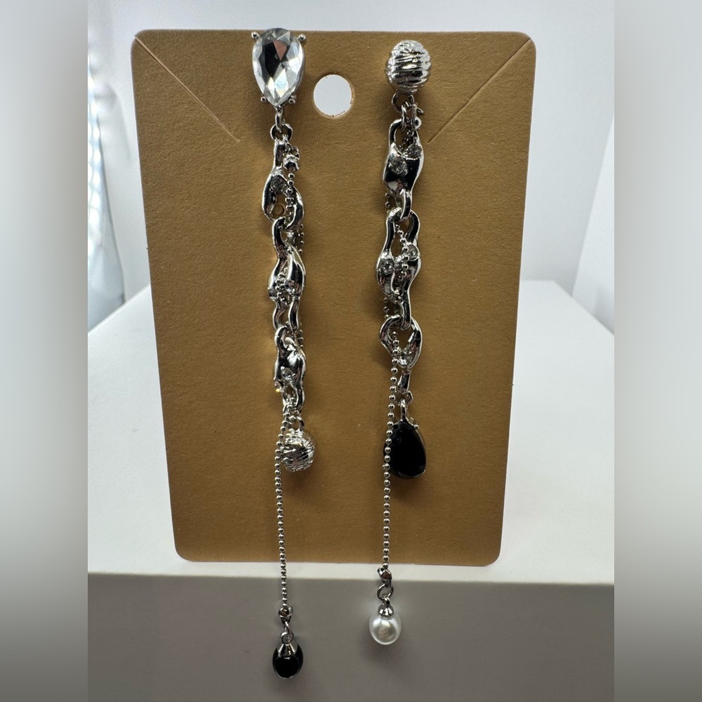 Long asymmetrical Black Dangle Earrings